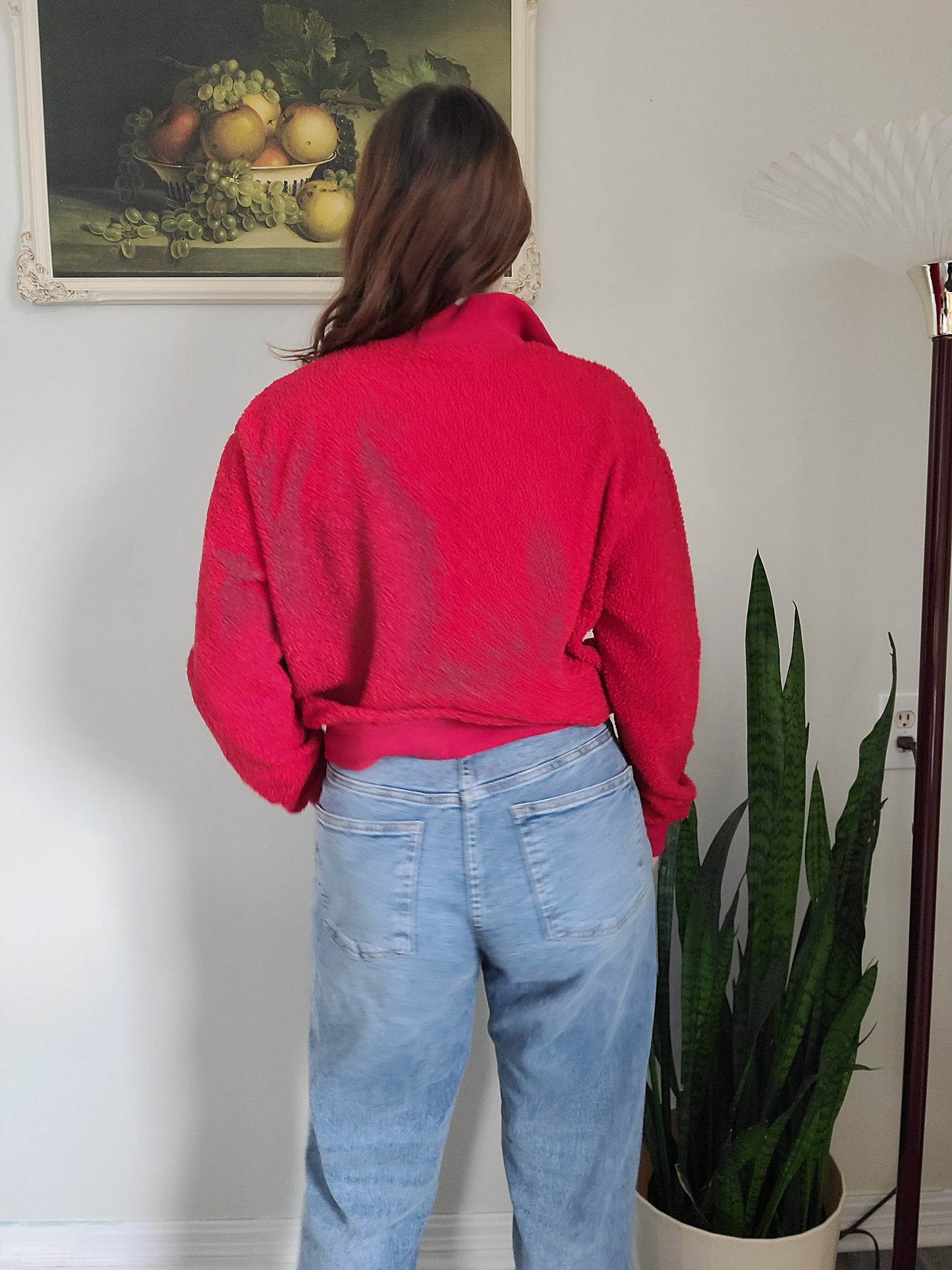 Topshop Boucle Red Quarter Zip