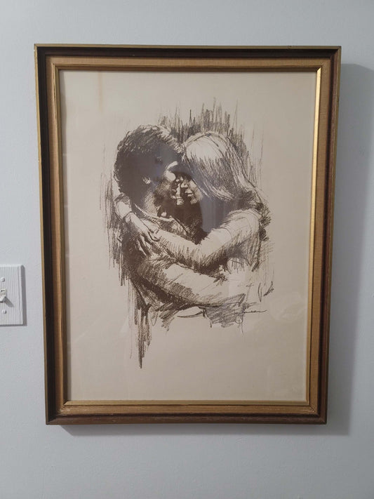 Leo Jansen "Hugging" chalk pastel print - framed