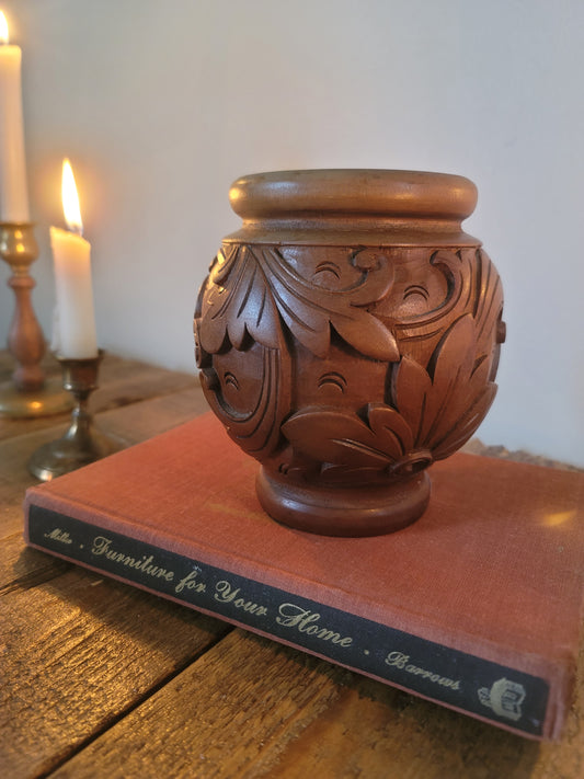 Hand Carved Wood Vase