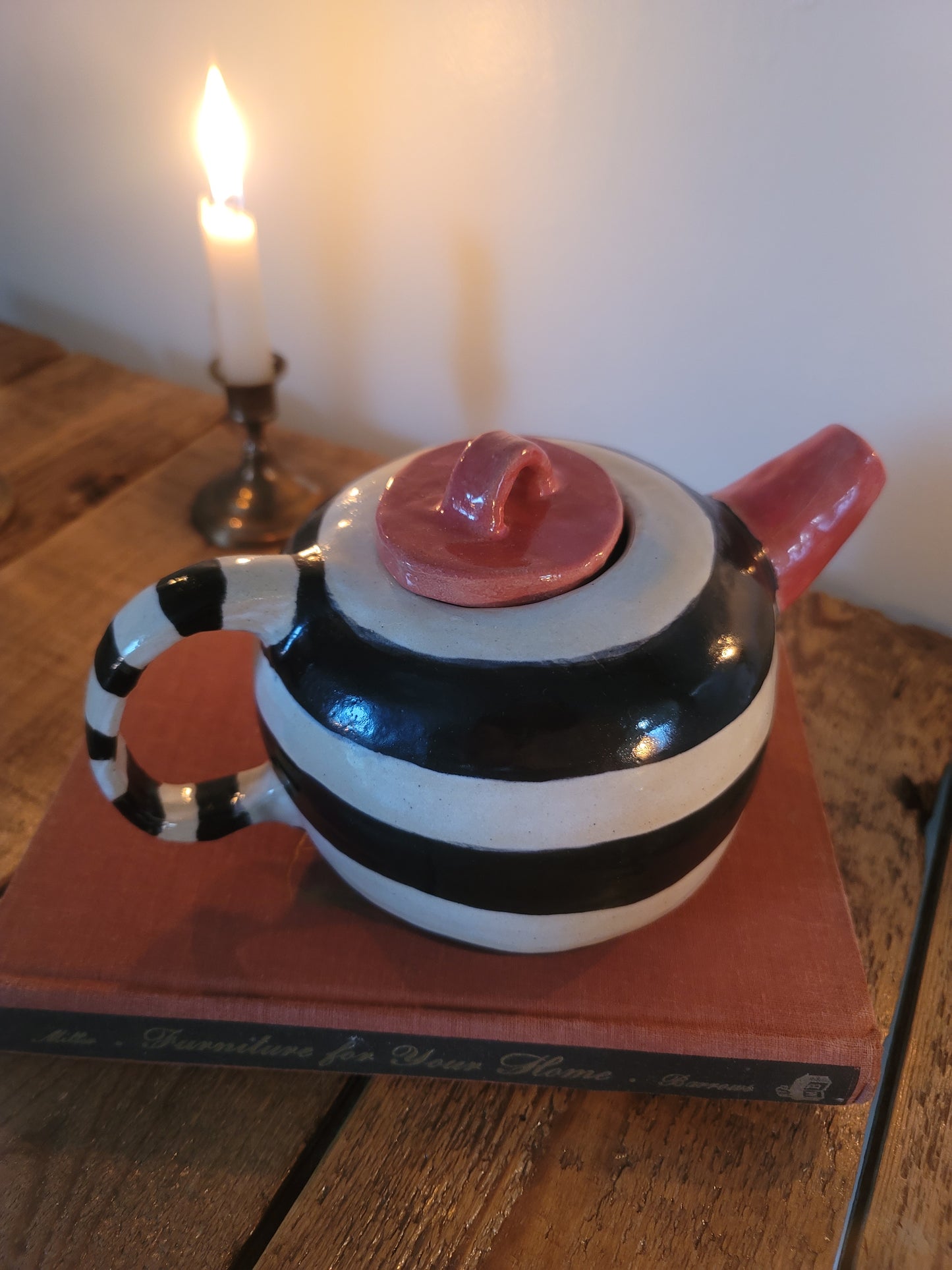 Handmade Pottery Striped Teapot