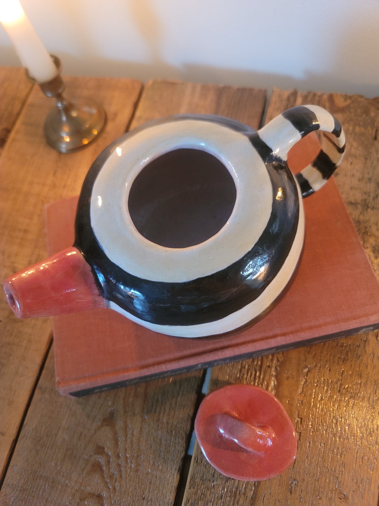 Handmade Pottery Striped Teapot