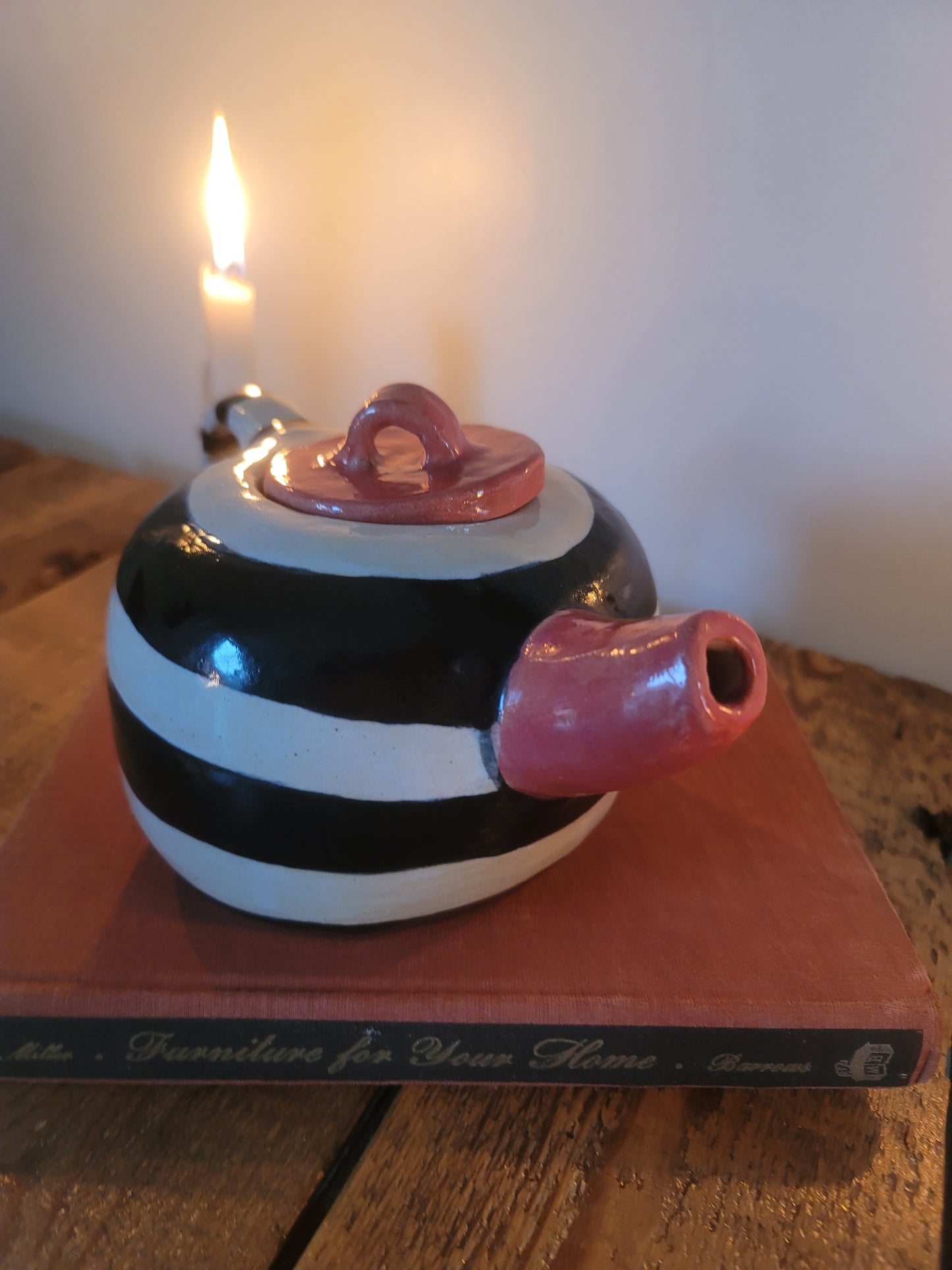 Handmade Pottery Striped Teapot