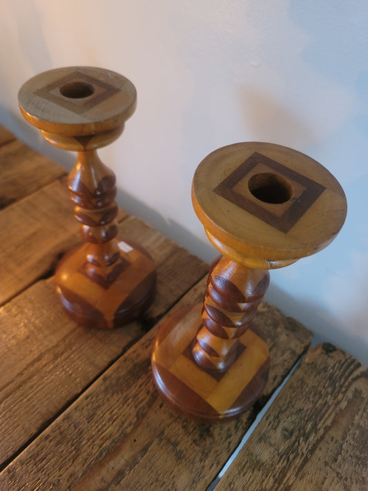 Hand turned wood candlesticks