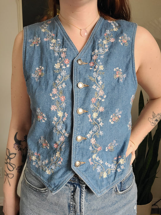 Floral Denim Vest