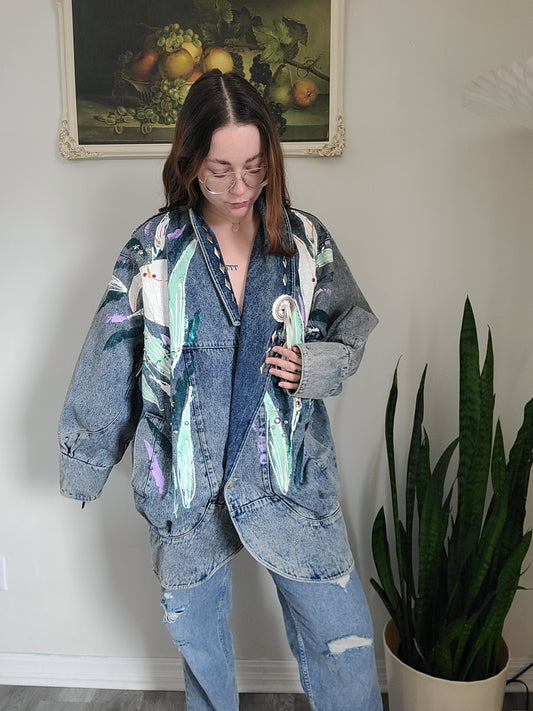 One of a kind Painted Denim Western Jacket