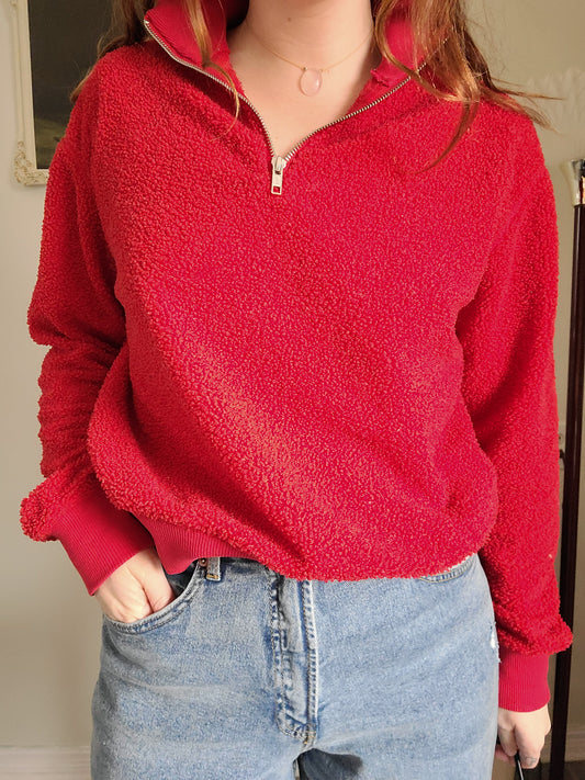 Topshop Boucle Red Quarter Zip