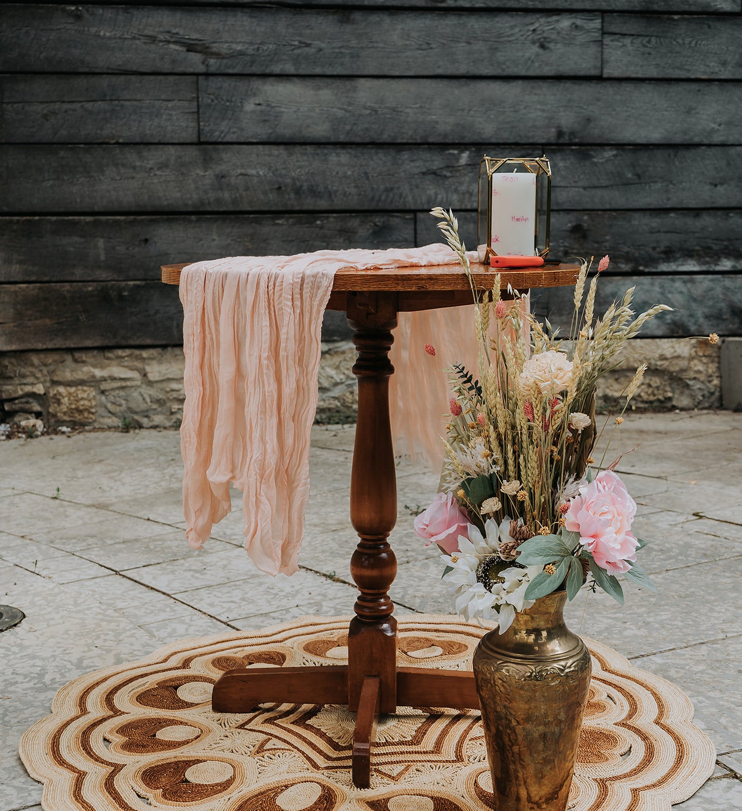 Dried Floral Arrangement in Brass Vase