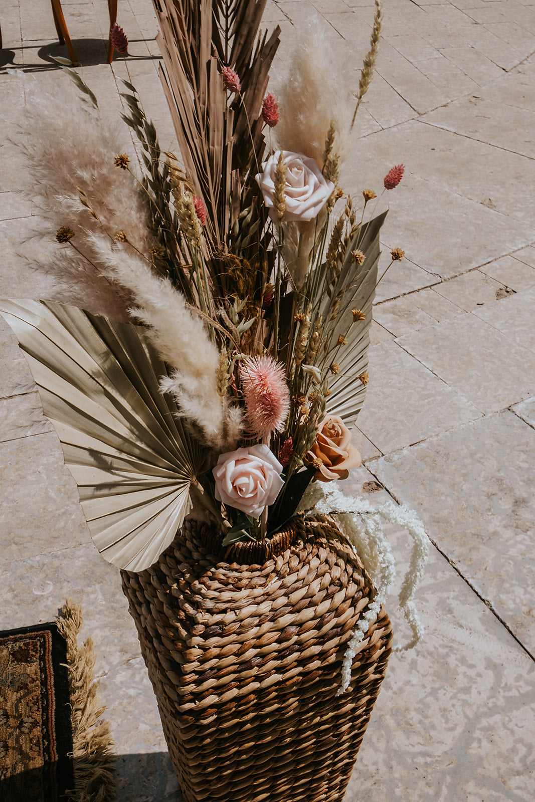 wicker vase for rent in winnipeg, floral arrangement for rent in winnipeg