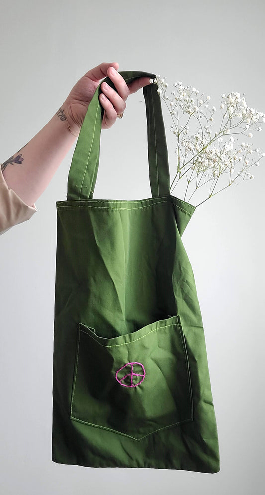 Repurposed green embroidered tote